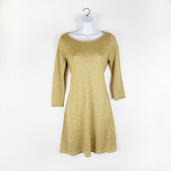 Tibi Long Sleeve Dress Gold Sparkle Glitter Metallic Pullover Womens Size Small - Picture 9 of 9